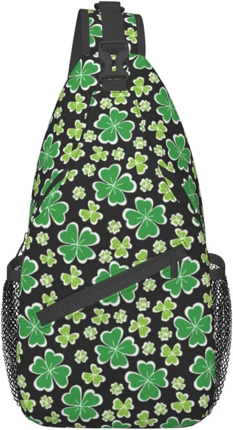 St. Patrick's Day Green Clover Sling Bag,Fashion Crossbody Backpack Shoulder Bag Chest Bag for Men Women