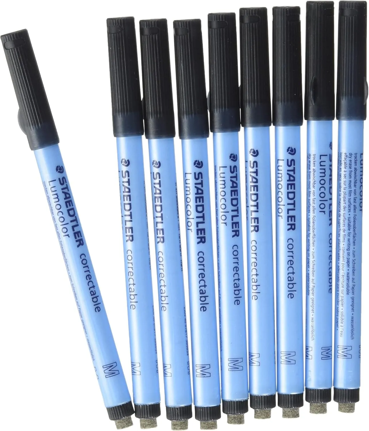 STAEDTLER Lumocolor 305 M-9 Correctable Foil Pen M Tip Approx. 1.0 mm Pack of 10 Black
