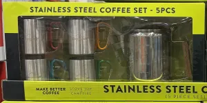 Stainless Steel Coffee Percolator Set, 5-Piece, Camping and Stove Top Use with 4 Mugs
