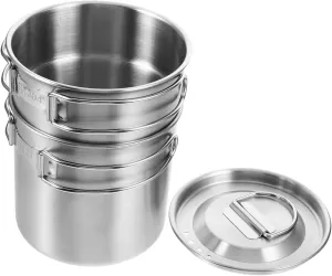 Stainless Steel Cup Set Collapsible Coffee Mug Lid Outdoor Camping Mug Portable Cup with Folding Handle Hiking Accessories