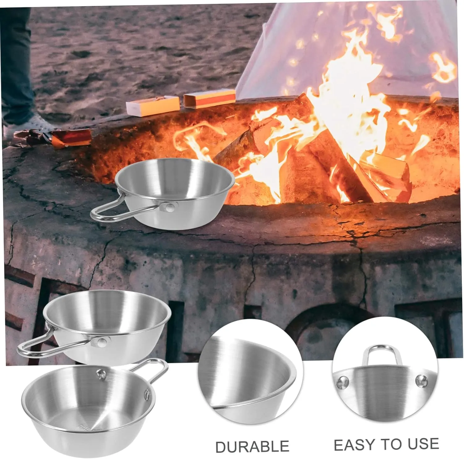 Stainless Steel Picnic Bowl Utensil Set Collapsible Bowls Camping Silverware Reusable Outdoor Water Cup