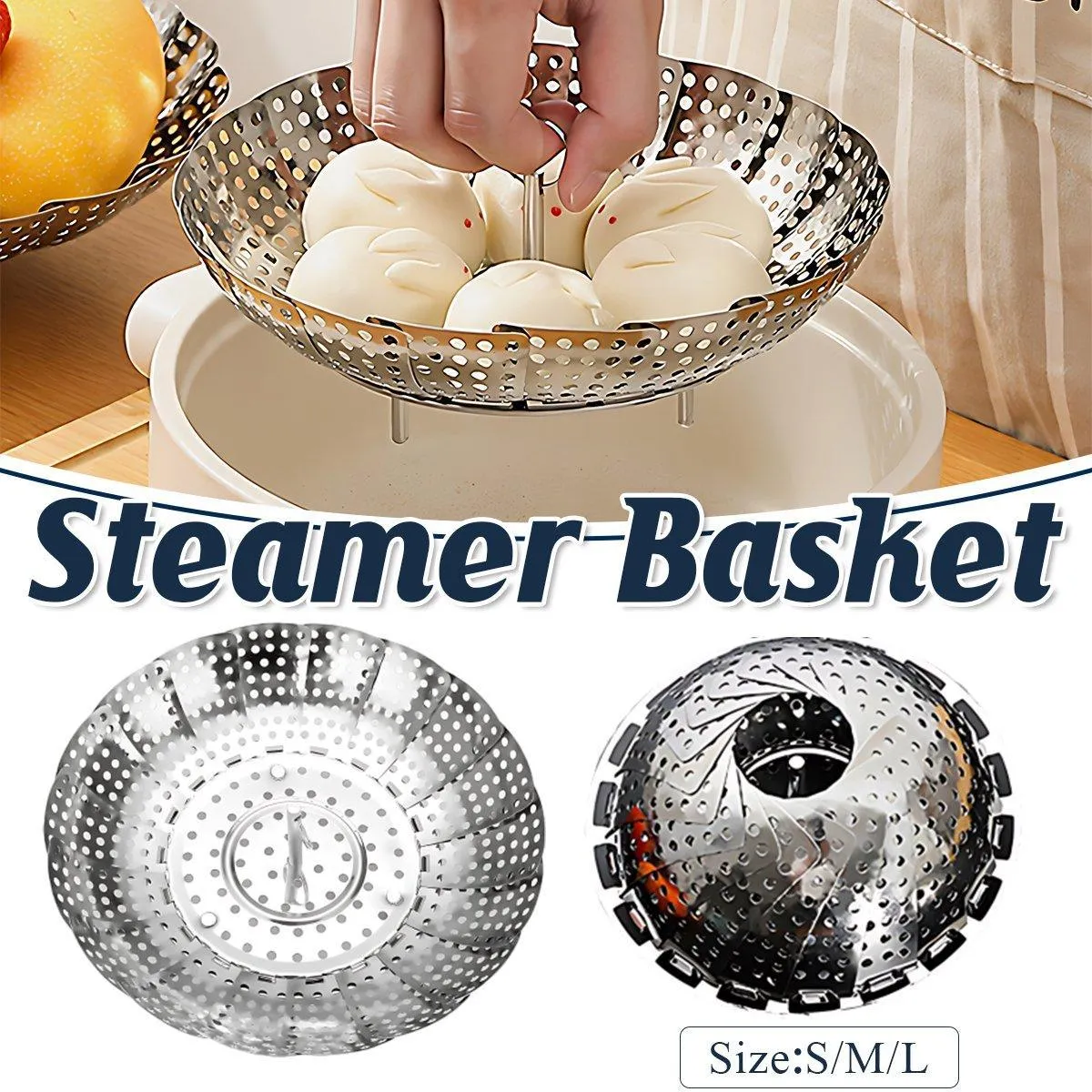 Stainless Steel Steamer Tray Kitchen Drain Basket Fruit Rack for Buns Cooking