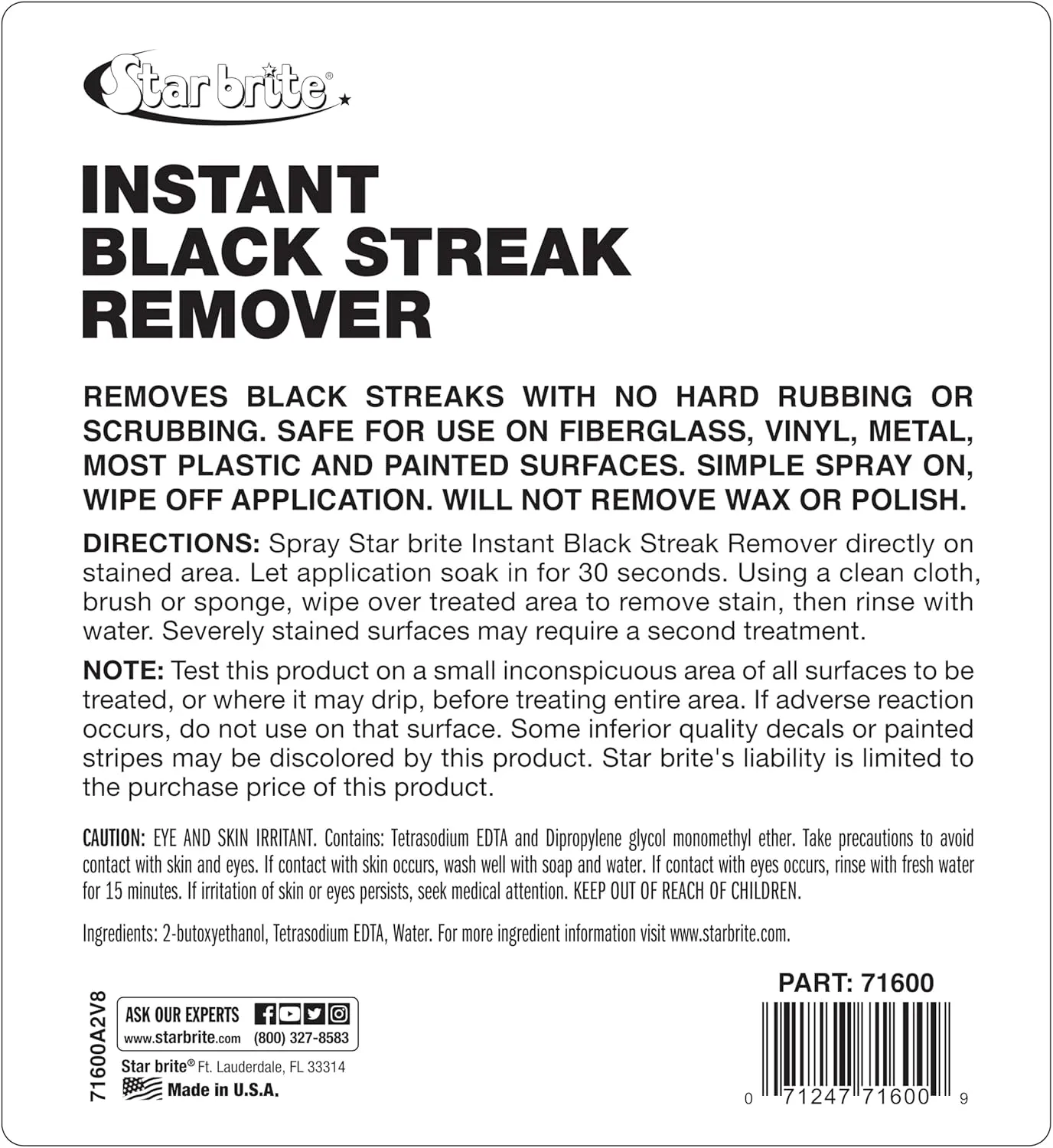 Star brite Instant Black Streak Remover - Dissolve Grease, Oil, Smoke & Exhaust Stains on Fiberglass, Vinyl, Metal, Plastic & Painted Surfaces - Spray On, Wipe Off