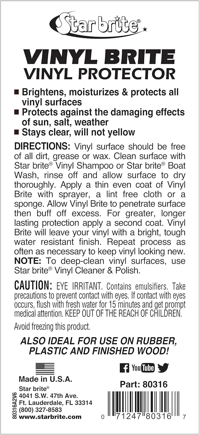 STAR BRITE Vinyl Brite Marine Grade Protectant Spray - Brighten, Moisturize & Protect Vinyl, Rubber, Fiberglass, Plastic & More