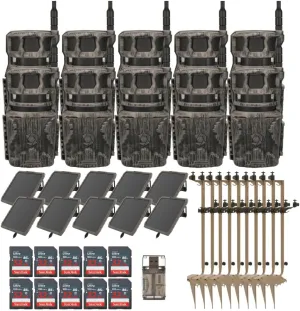 Stealth Cam Revolver 36MP 360-Degree Cellular Trail Camera (10-Pack) Bundle with Solar Battery Pack (10-Pack), Mounting Post (10-Pack), 32GB Memory Card (10-Pack), and SD Card Reader (41 Items)