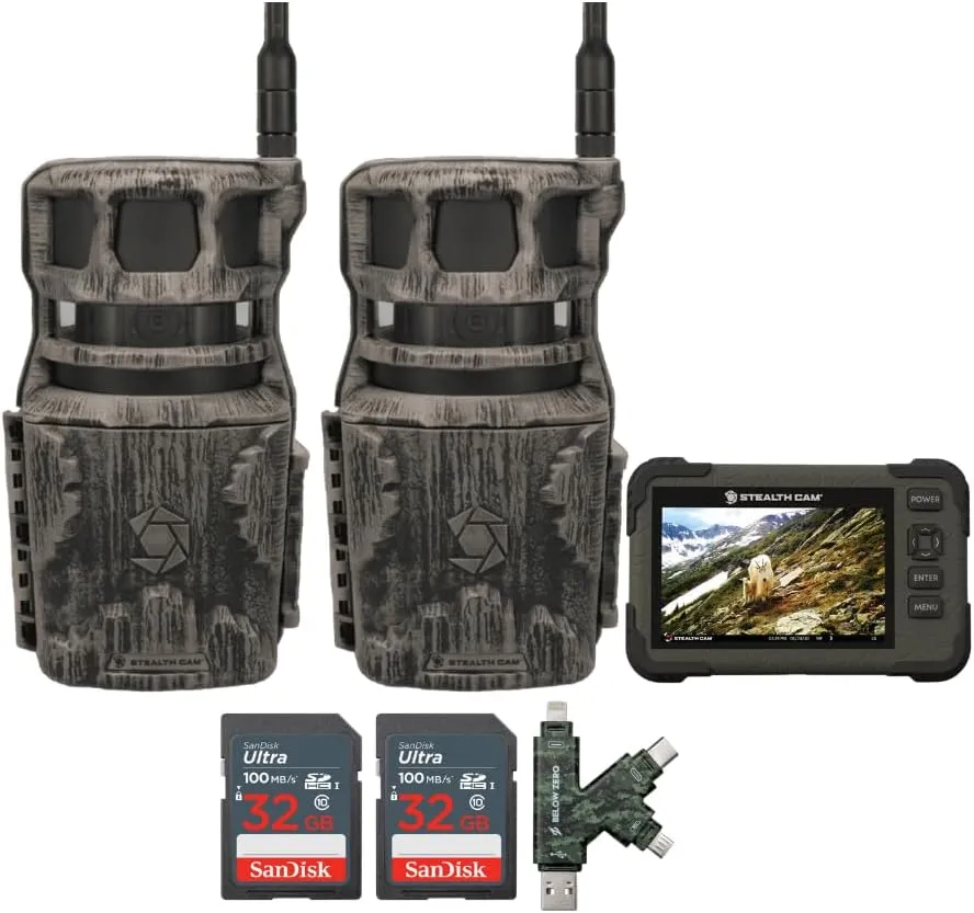 Stealth Cam Revolver 40MP Pro 360 Degree Cellular Trail Camera (2-Pack) Bundle with SD Card Reader-Viewer, 32GB SDHC UHS-I Memory Card (2-Pack), and SD USB 2.0 Card Reader (6 Items)