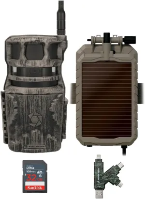 Stealth Cam Revolver 40MP Pro 360 Degree Cellular Trail Camera Bundle with Sol-Pak Solar Battery Pack, 32GB Ultra SDHC UHS-I Memory Card, and Hi-Speed SD USB 2.0 Card Reader (4 Items)