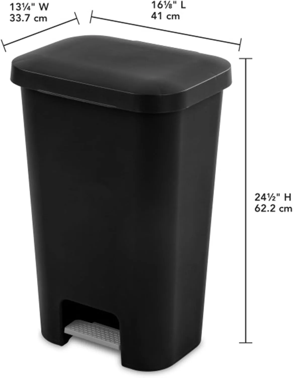 Sterilite 11.9 Gallon Rectangular Step On Kitchen Plastic Indoor Wastebasket with Wide Opening Lid and Comfort Handle for Home, Black (4 Pack)