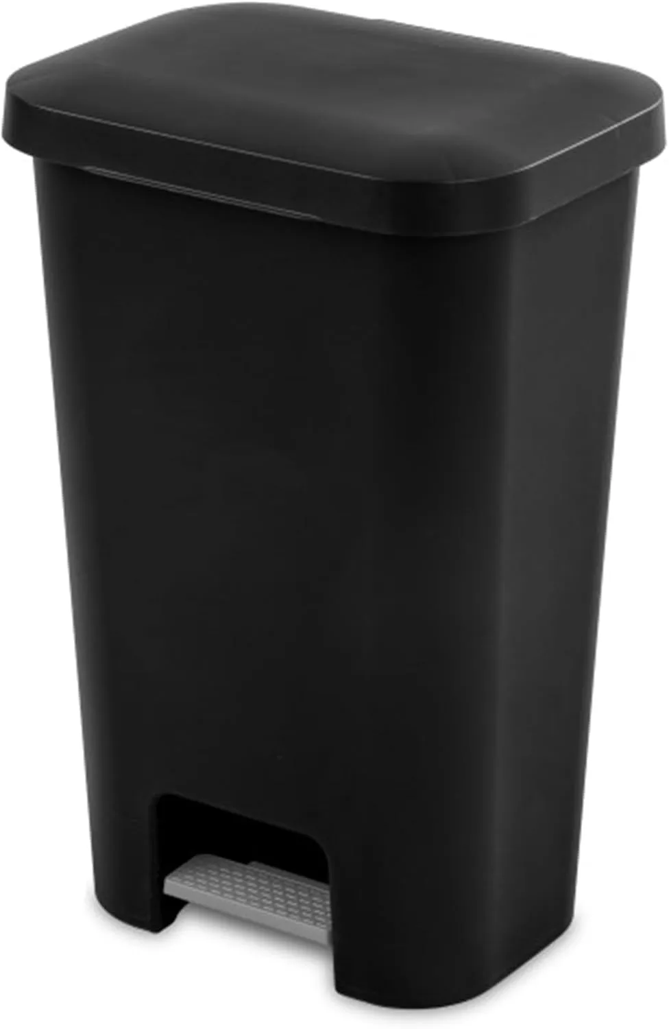 Sterilite 11.9 Gallon Rectangular Step On Kitchen Plastic Indoor Wastebasket with Wide Opening Lid and Comfort Handle for Home, Black (4 Pack)