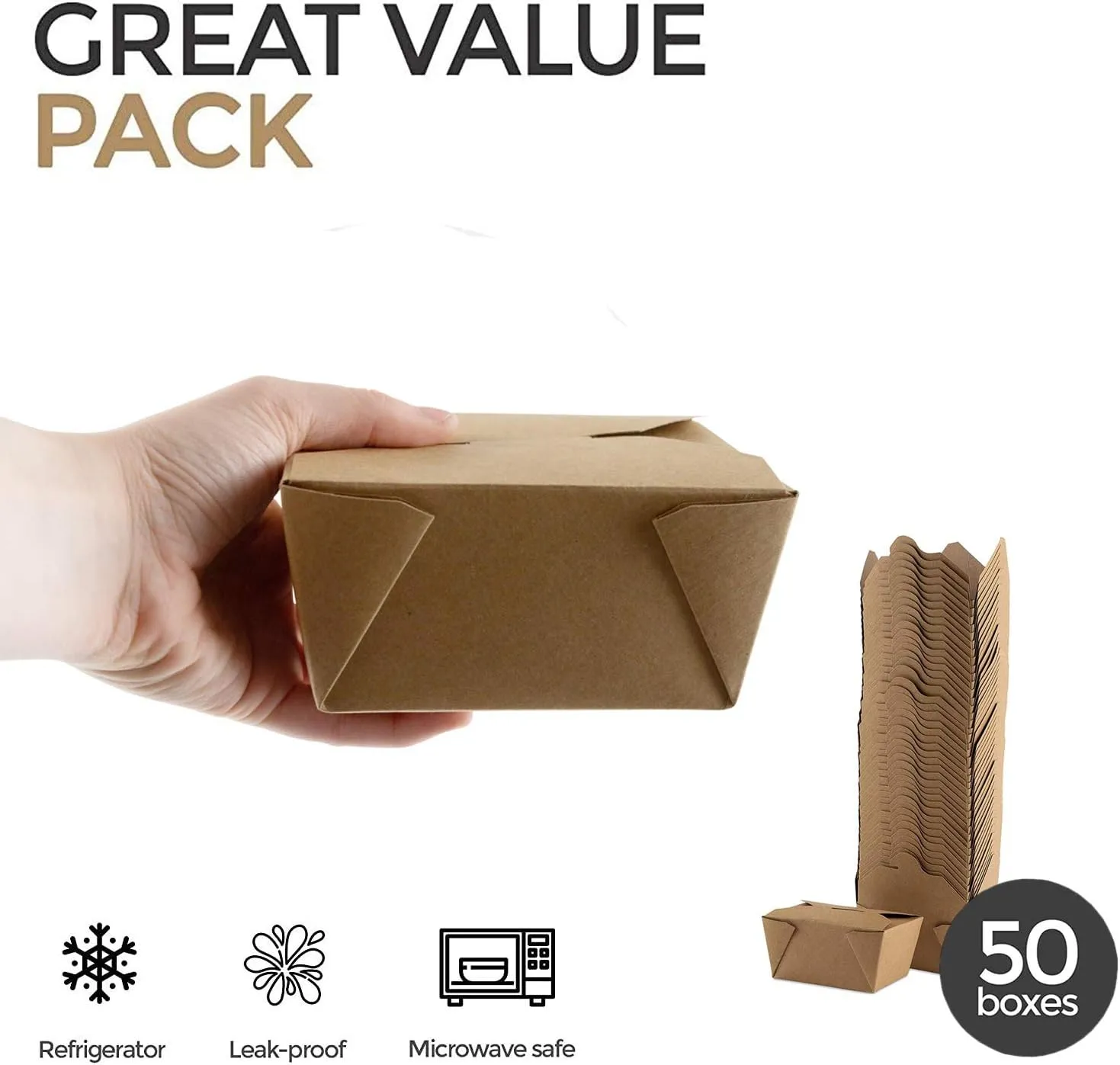 Stock Your Home Take Out Food Containers Microwaveable Kraft Brown Take Out Boxes 30 oz (50 Pack) Leak and Grease Resistant for Restaurant, Catering and Party