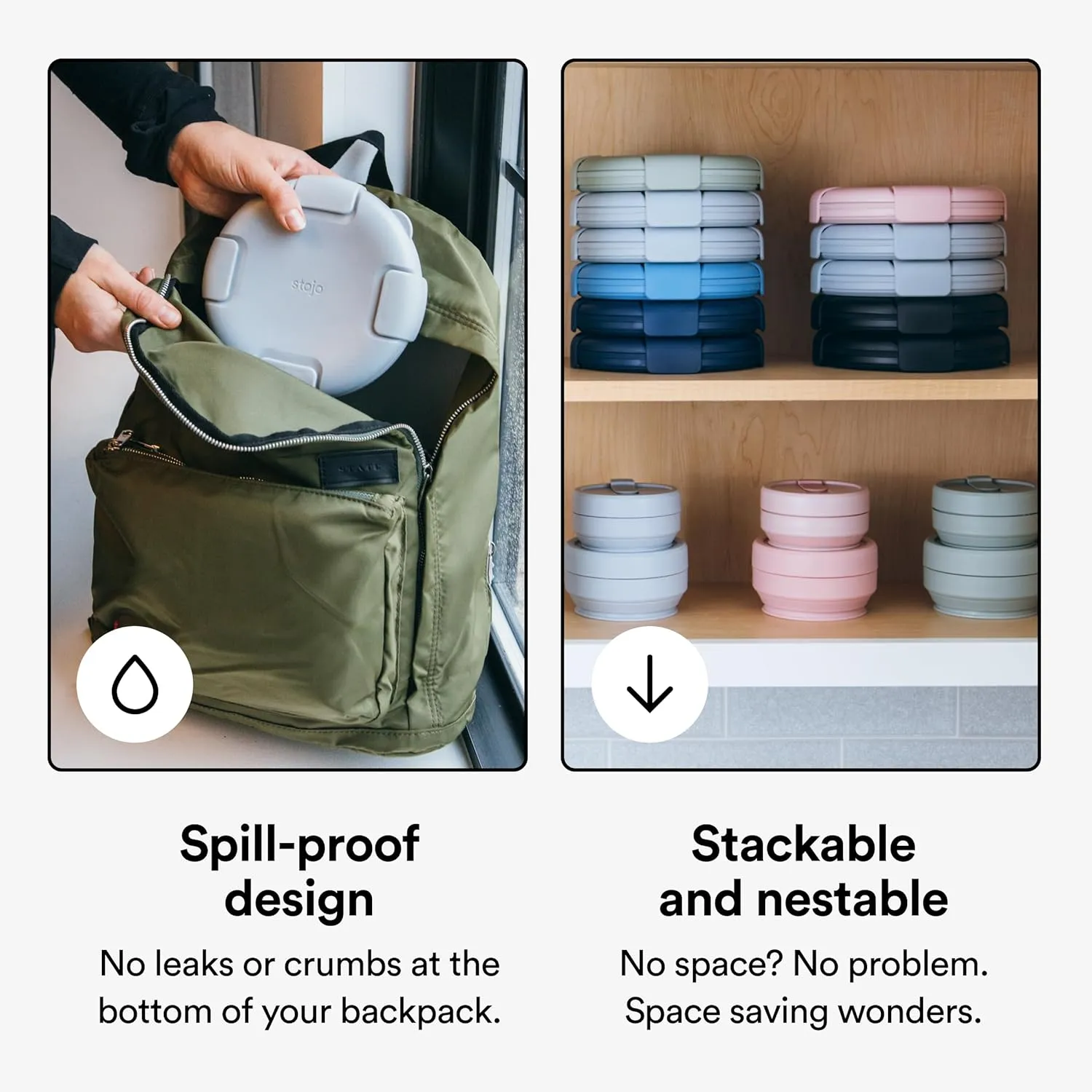 STOJO Collapsible Bowl 5 Set - Cashmere, 36oz - Reusable Silicone Bowl for Hot and Cold Food - Perfect for Travel, Meal Prep, To-Go Lunch, Camping & Hiking - Microwave & Dishwasher Safe