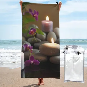 Stones Candles Printed Quick Drying Bath Towel 31.5x63 Inch, Microfiber Bathroom Shower Towels Absorbent Beach Towel with PVC Bag for Travel Yoga Spa Sport