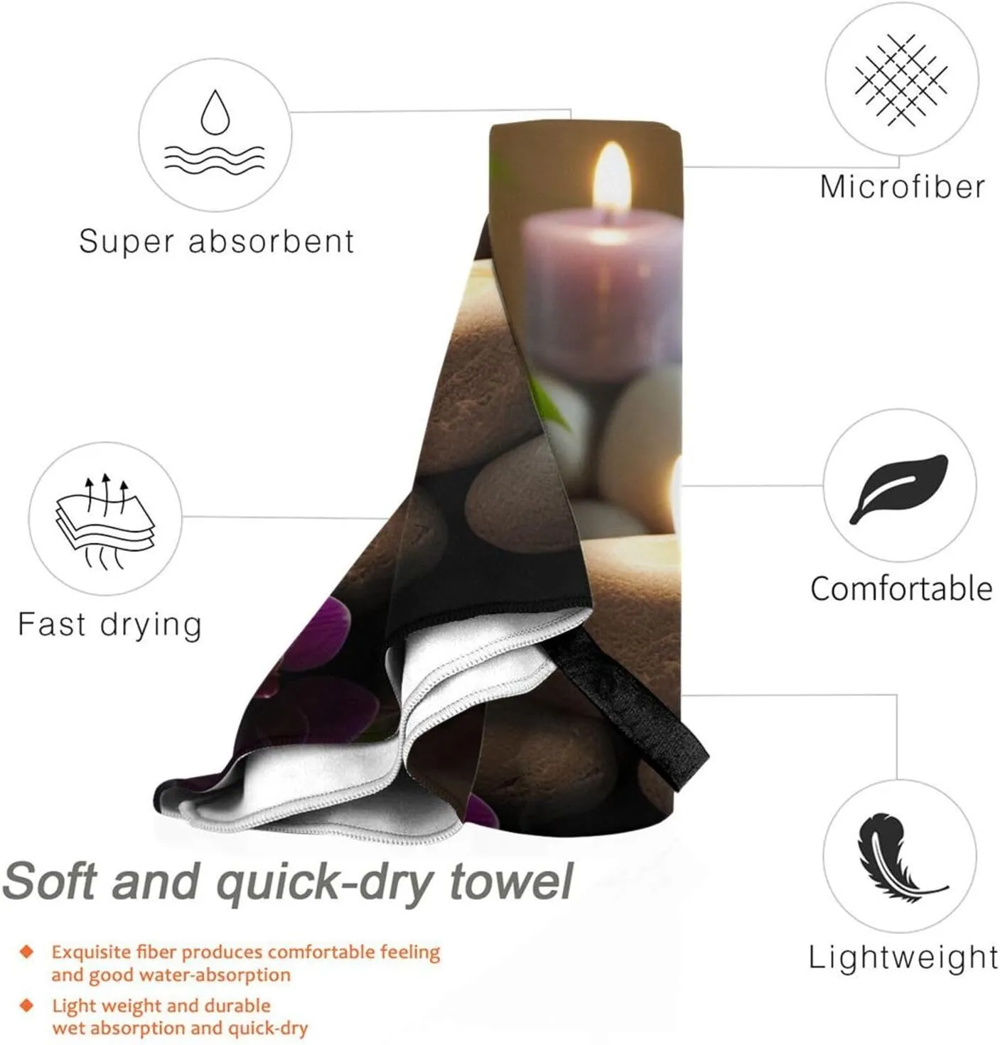 Stones Candles Printed Quick Drying Bath Towel 31.5x63 Inch, Microfiber Bathroom Shower Towels Absorbent Beach Towel with PVC Bag for Travel Yoga Spa Sport