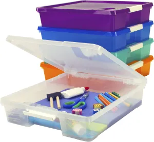 Storex Classroom Student Project Box, Plastic, 15.25 x 13.25 x 3.25 inches , Assorted Tints, 5-Pack (63202U05C), standard sized