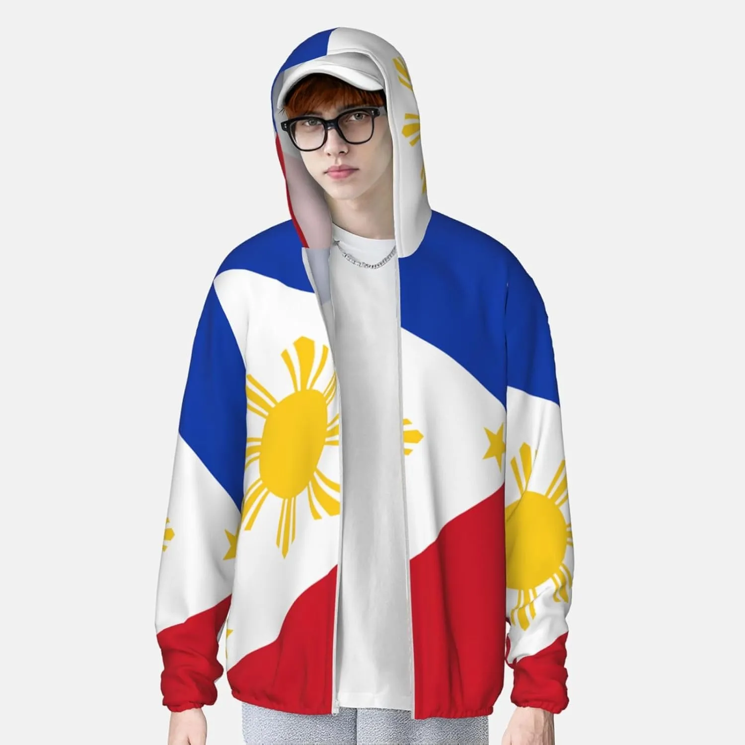 Sun Protection Hoodie Fishing Sun Shirt UPF 50 , Philippine flag Print Women & Men Outdoor Hiking Jacket
