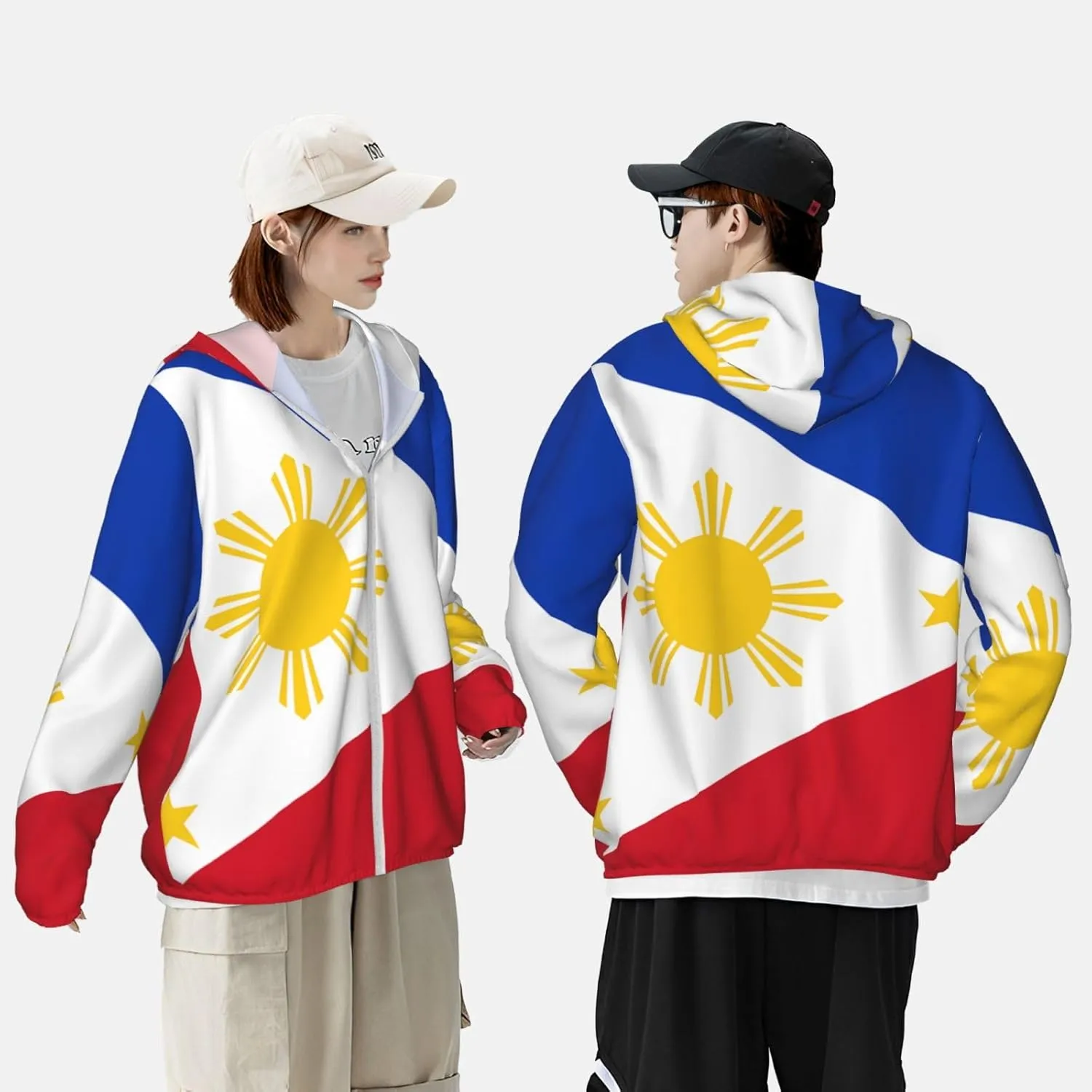 Sun Protection Hoodie Fishing Sun Shirt UPF 50 , Philippine flag Print Women & Men Outdoor Hiking Jacket