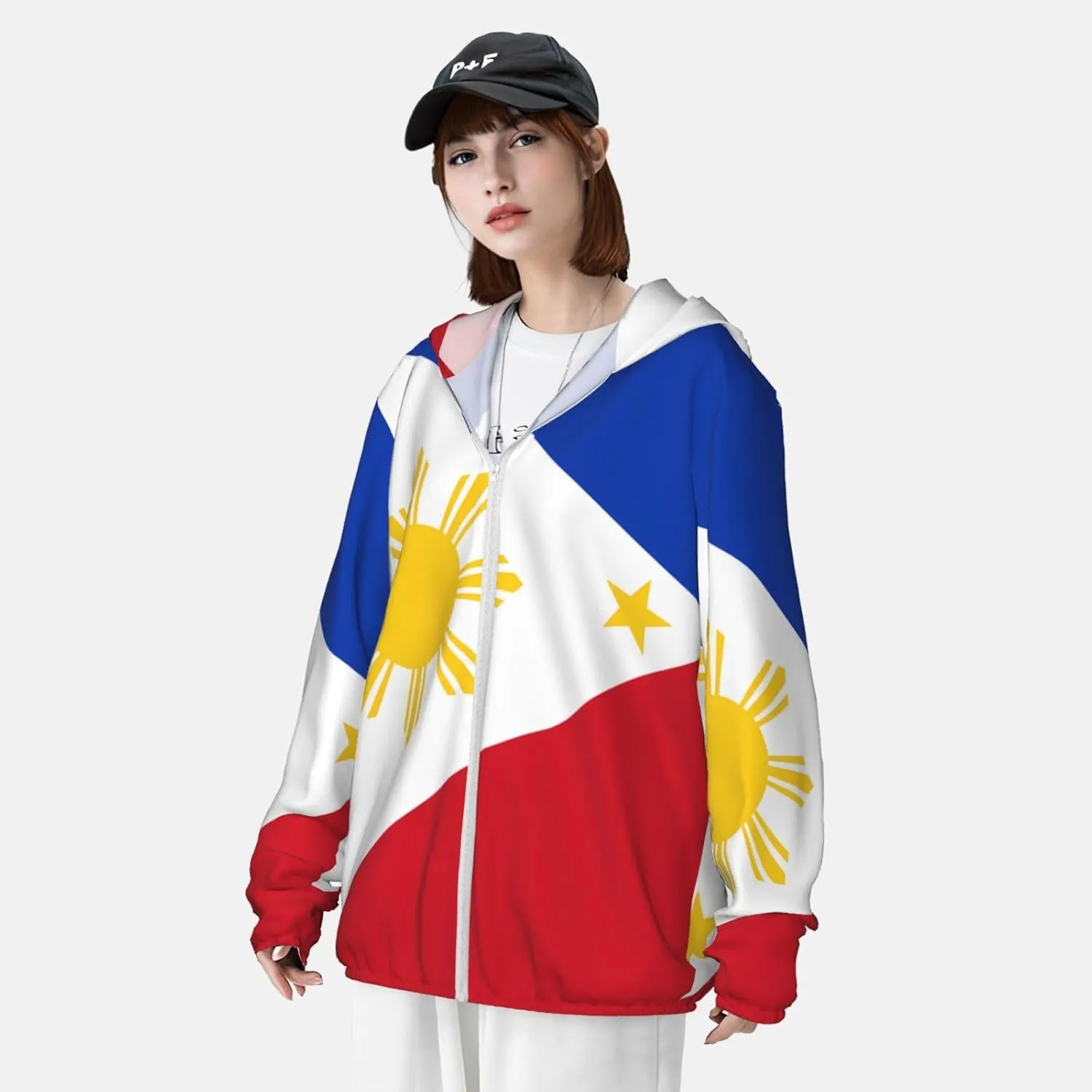 Sun Protection Hoodie Fishing Sun Shirt UPF 50 , Philippine flag Print Women & Men Outdoor Hiking Jacket
