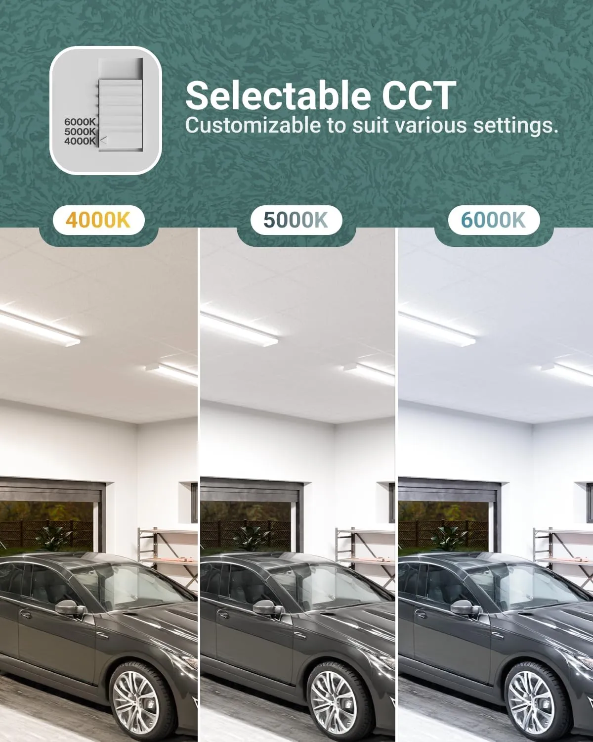 Sunco Garage Lighting, LED Shop Lights for Workshop 4ft, 8 Inch Width Warehouse Industrial Prisma Wraparound, 7200 LM, 60W, Selectable CCT 4000K/5000K/6000K, 120V-277V, Non-Dimmable ETL 4 Pack