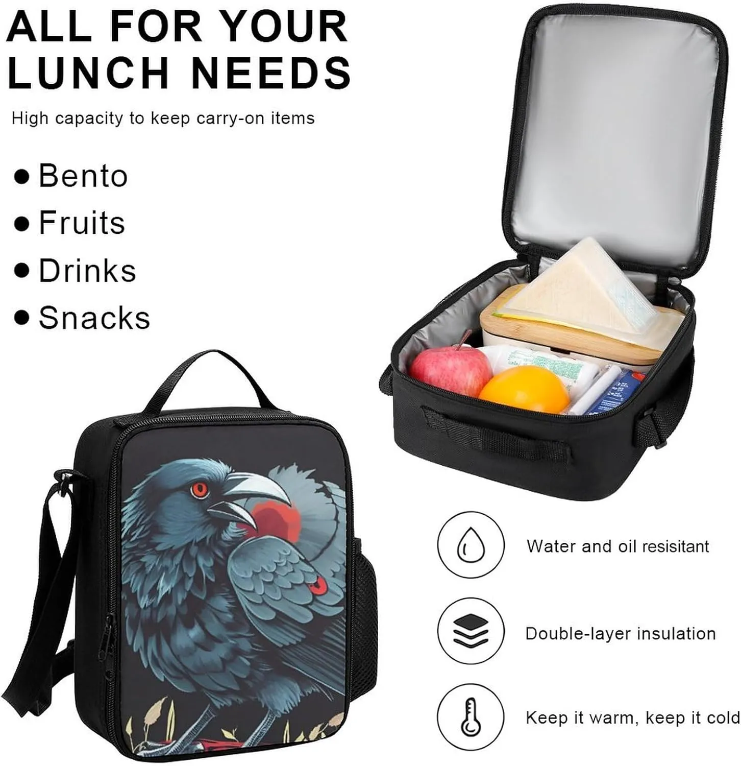 Supdreamc Adults Daypack - Horrible Night Crow Bloody Art Bookbag 3 Piece College Daypack Traveling & Camping Backpack, 3 Piece Climbing Shoulder Bag