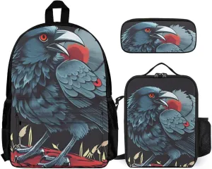 Supdreamc Adults Daypack - Horrible Night Crow Bloody Art Bookbag 3 Piece College Daypack Traveling & Camping Backpack, 3 Piece Climbing Shoulder Bag