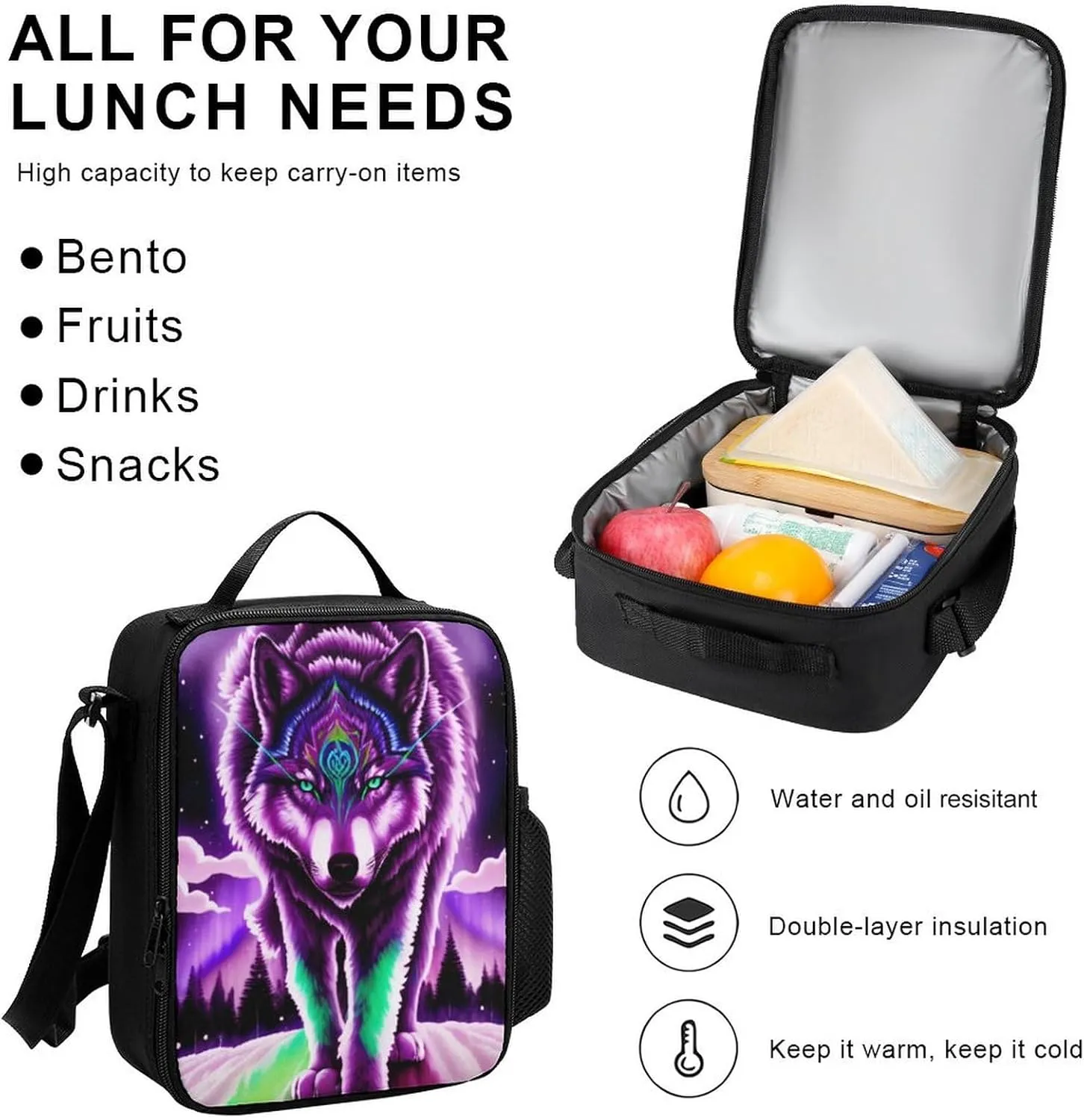 Supdreamc Adults Daypack Sets - Mountain And Northern Light Wolves Psychedelic Art Bookbag 3 Piece College Daypack Traveling & Camping Backpack, 3 Piece Climbing Shoulder Bag