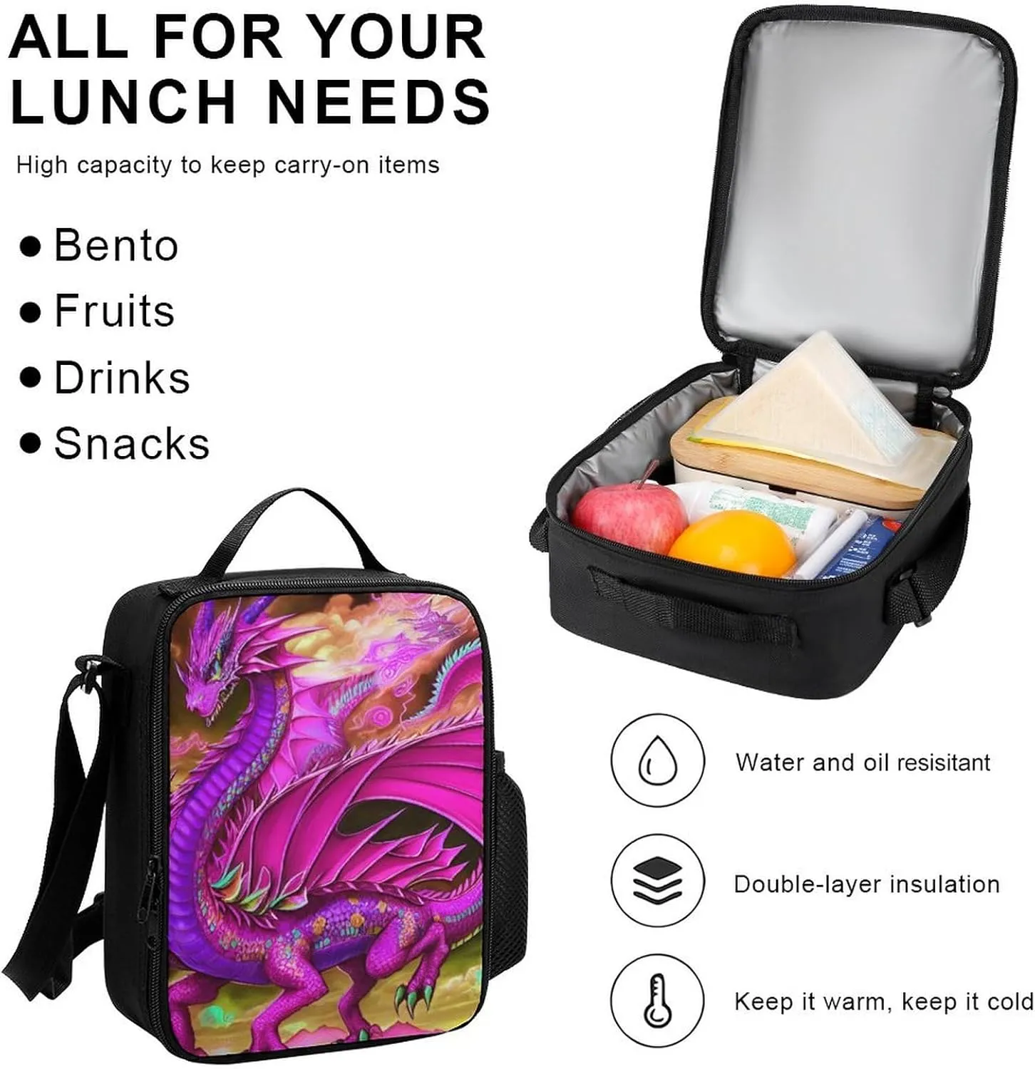 Supdreamc Adults Daypack Sets - Mystery Dragon Trippy Art Shoulder Bag 3 Piece College Travel Hiking Backpack, 3 Piece Daypack Climbing Shoulder Bag