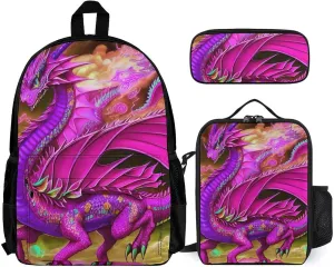 Supdreamc Adults Daypack Sets - Mystery Dragon Trippy Art Shoulder Bag 3 Piece College Travel Hiking Backpack, 3 Piece Daypack Climbing Shoulder Bag