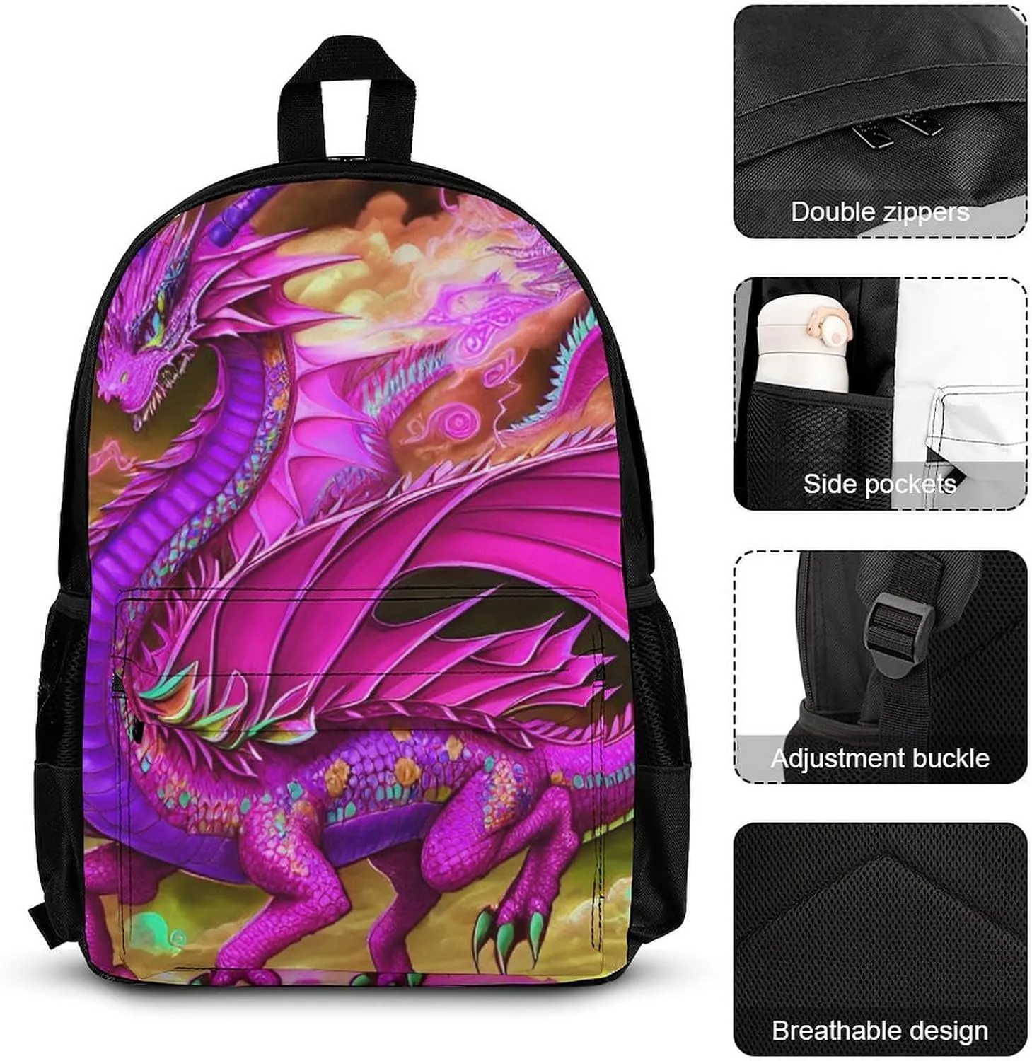 Supdreamc Adults Daypack Sets - Mystery Dragon Trippy Art Shoulder Bag 3 Piece College Travel Hiking Backpack, 3 Piece Daypack Climbing Shoulder Bag