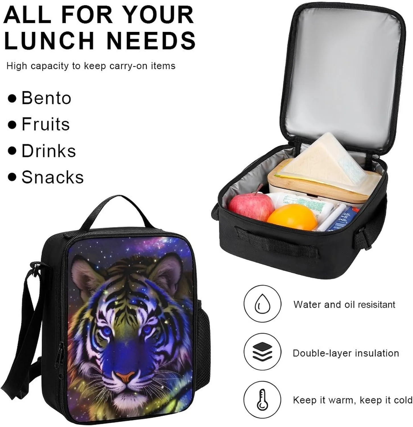 Supdreamc Camping Picnic Walking Cycling Backpack Sets Daypack 3 Pcs Anti-Theft Multipurpose Backpack Sets Large Capacity Bookbag, Mystic Fantasy Galaxy Sky Fantasy Wild Animals Tiger Art