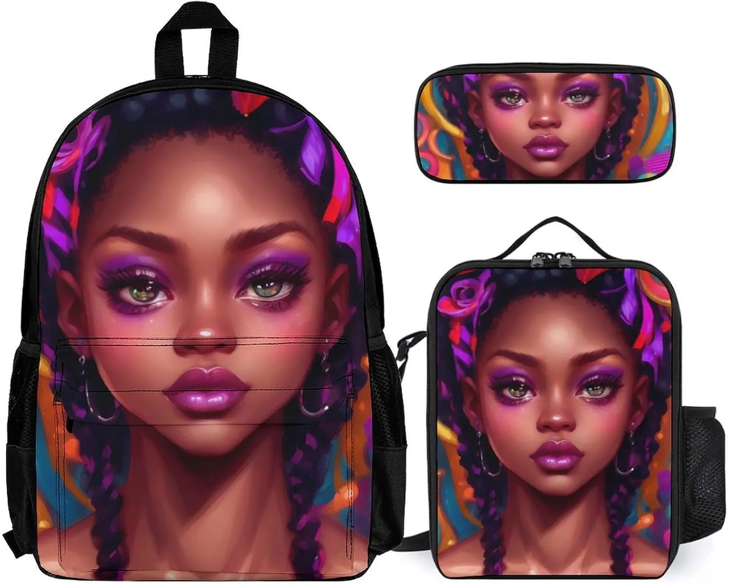 Supdreamc Travel Hiking Bag & Day Pack Gym Outdoor Hiking Bag Big Capacity Backpack African American Women Black Women Ethnic Art 3 Piece College Daypack for Men Women Adults