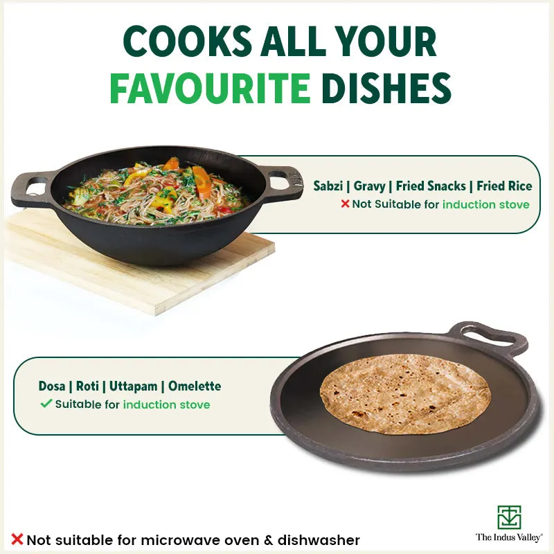 Super Smooth Cast Iron Kadai Tawa  Free ₹400 Tadka Pan, Kitchen set for Home, 100% Pure, Toxin-free, Nonstick