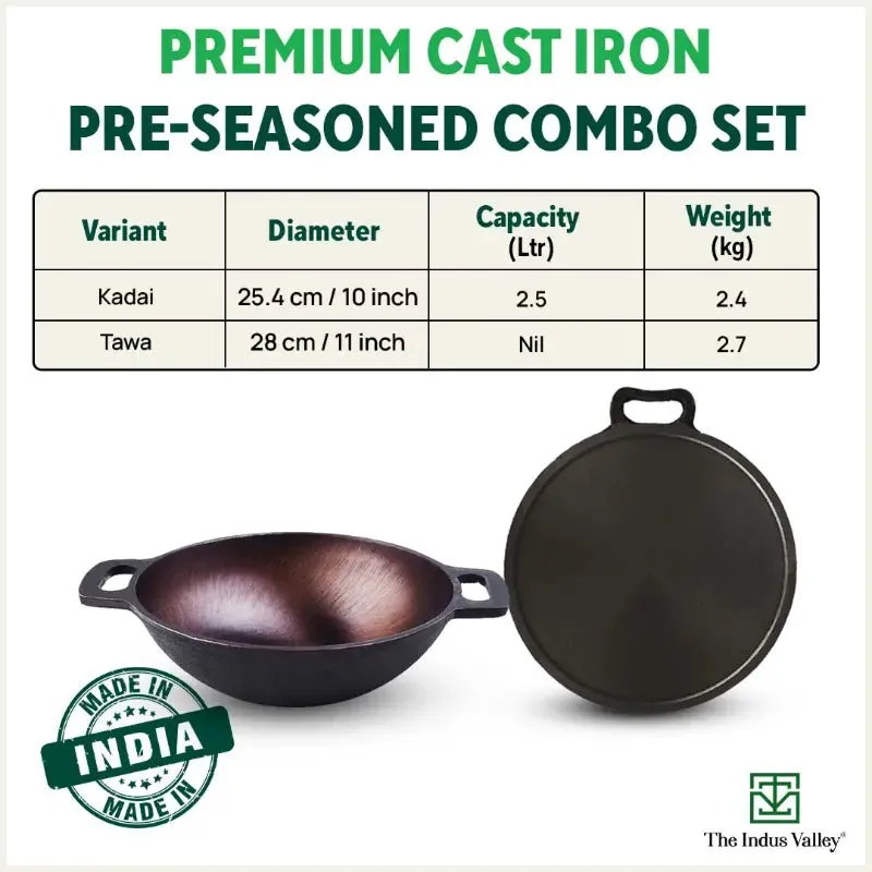 Super Smooth Cast Iron Kadai Tawa  Free ₹400 Tadka Pan, Kitchen set for Home, 100% Pure, Toxin-free, Nonstick