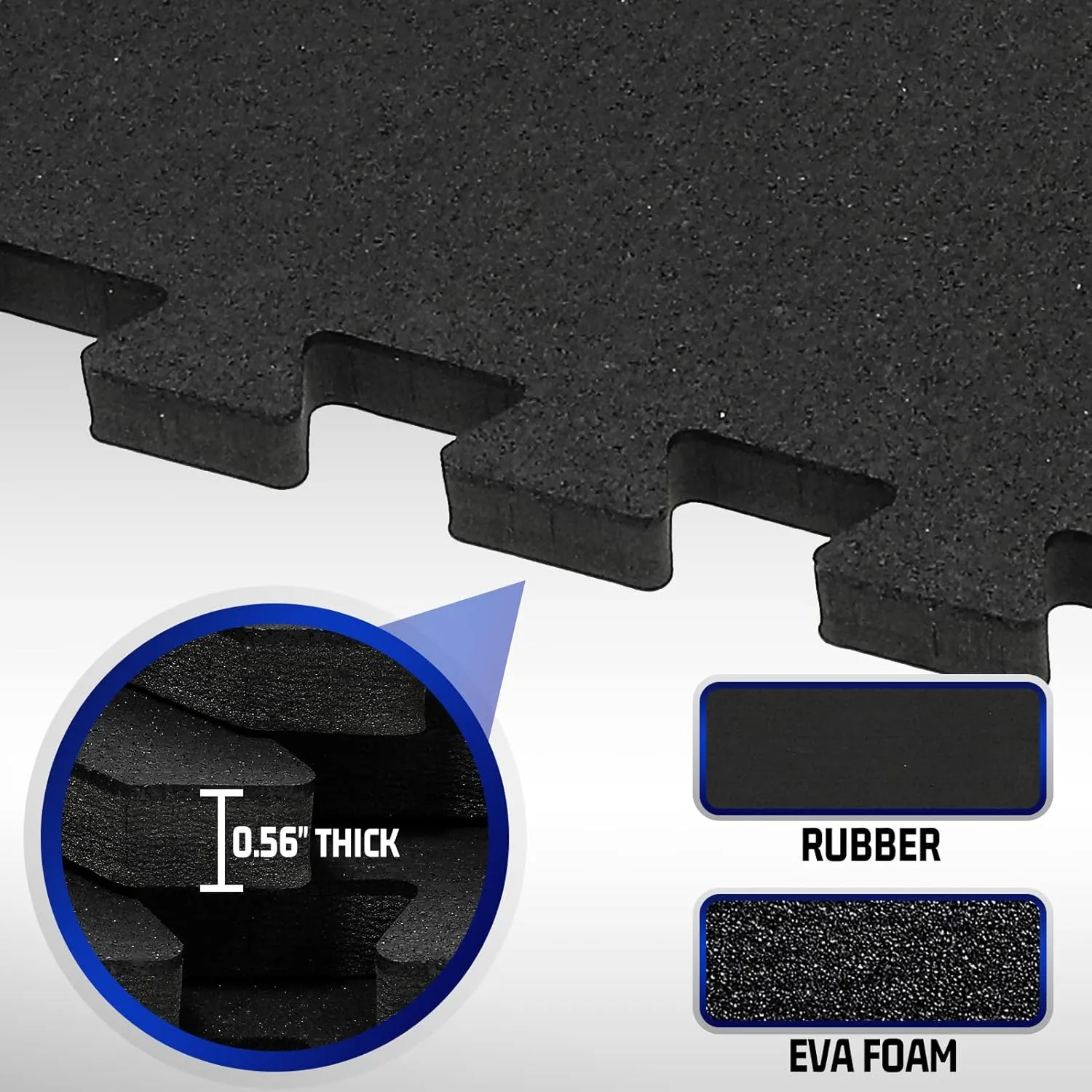 SUPERJARE 0.56'' Thick 12 Pcs 48 Sq Ft Rubber Top Exercise Equipment Mats, High Density EVA Foam Mats with Rubber Top, Interlocking Gym Flooring for Home Gym, Protective Workout Mat, Black