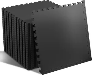 SUPERJARE 0.56'' Thick 24 Pcs 96 Sq Ft Rubber Top Exercise Equipment Mats, High Density EVA Foam Mats with Rubber Top, Interlocking Gym Flooring for Home Gym, Protective Workout Mat, Black