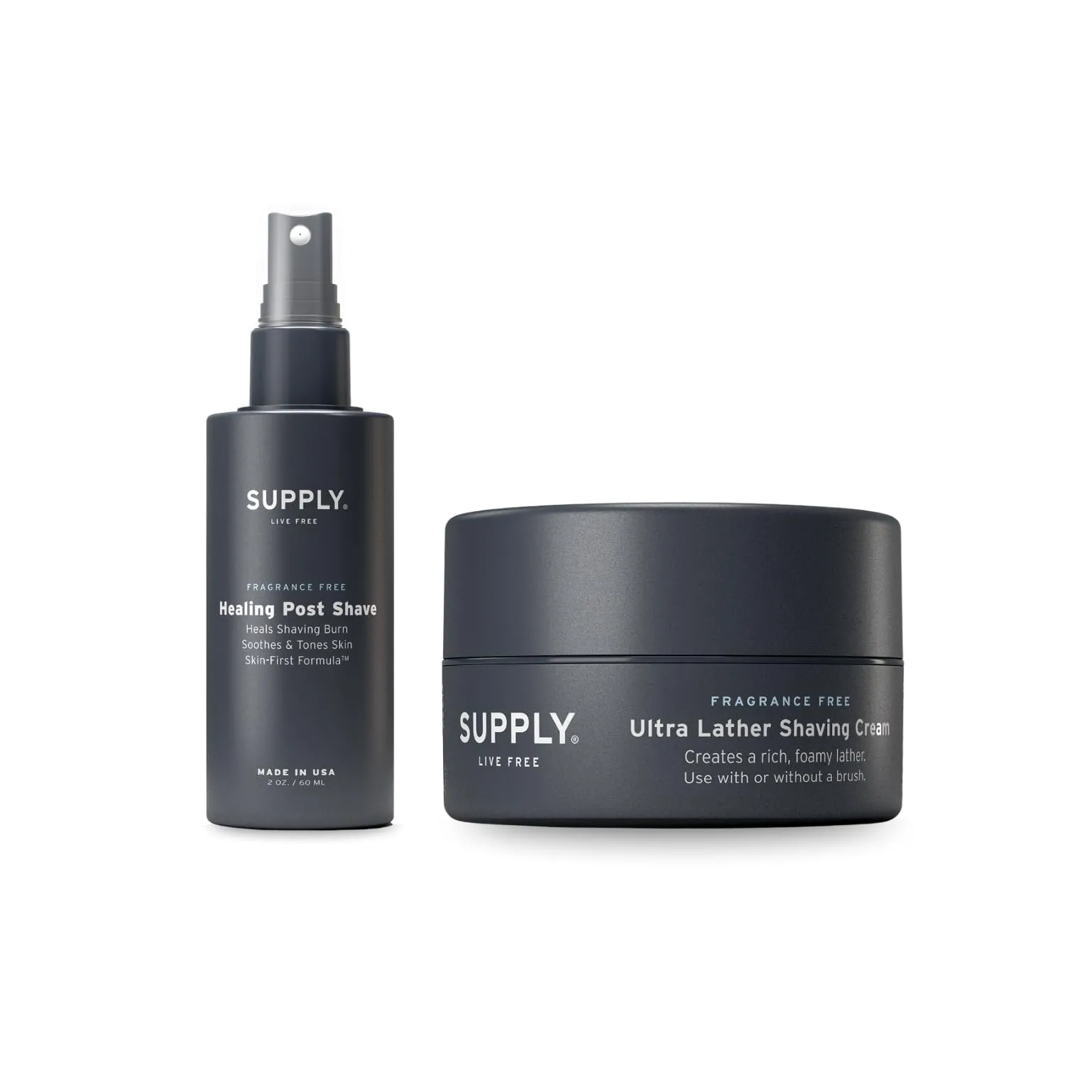 SUPPLY Sensitive Skin Shaving Set – Fragrance-Free Ultra Lather Shaving Cream Fragrance-Free 3.4 oz   Healing Post Shave 2 oz – Alcohol-Free, Hypoallergenic Grooming Essentials for Men