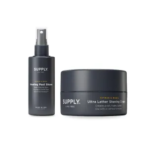 SUPPLY Sensitive Skin Shaving Set – Ultra Lather Shaving Cream Citrus & Basil 3.4 oz   Healing Post Shave 2 oz – Alcohol-Free, Hypoallergenic Grooming Essentials for Men