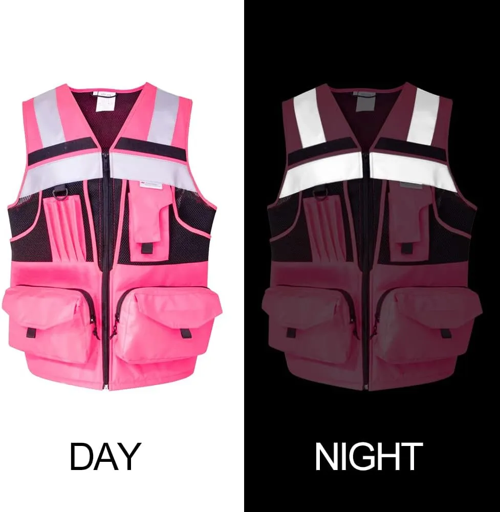 SUXIBIP 10 Pockets Safety Vest for Men and Women, High Visibility vest with 3M Reflective Strips, Oxford Fabric