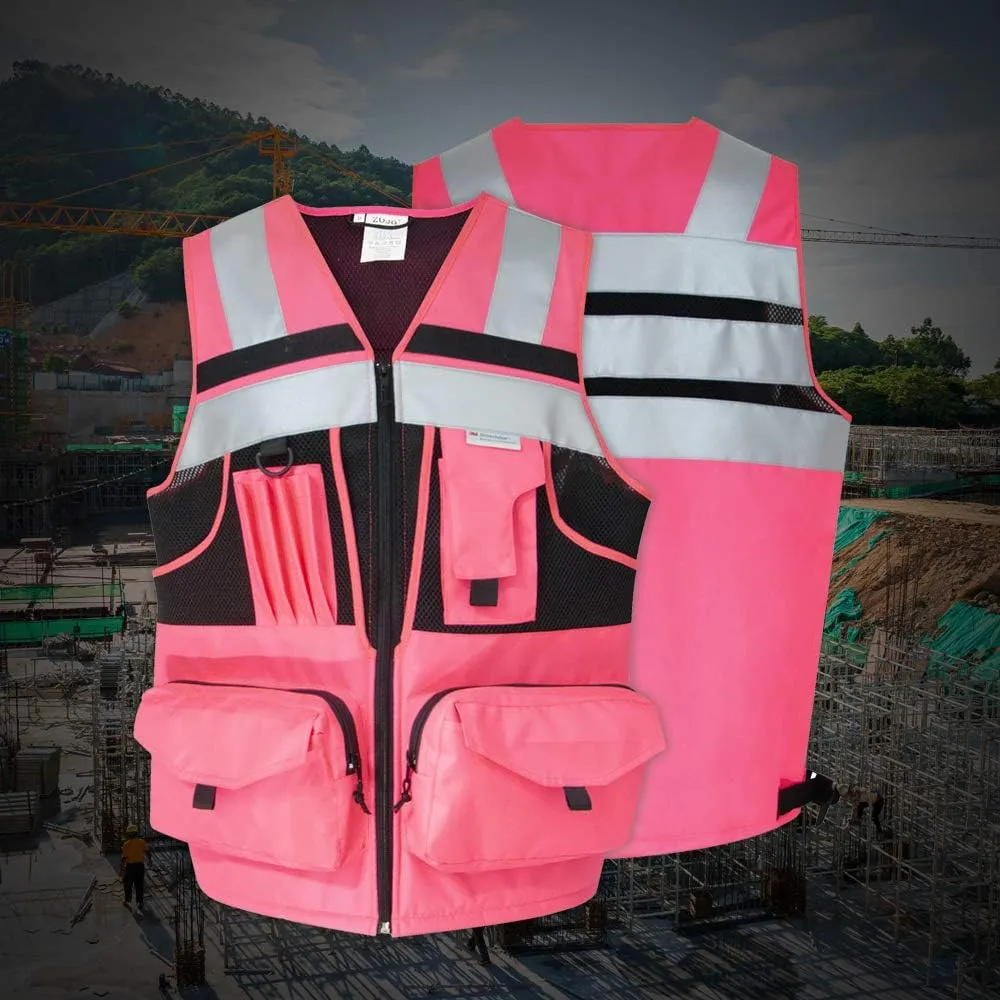 SUXIBIP 10 Pockets Safety Vest for Men and Women, High Visibility vest with 3M Reflective Strips, Oxford Fabric