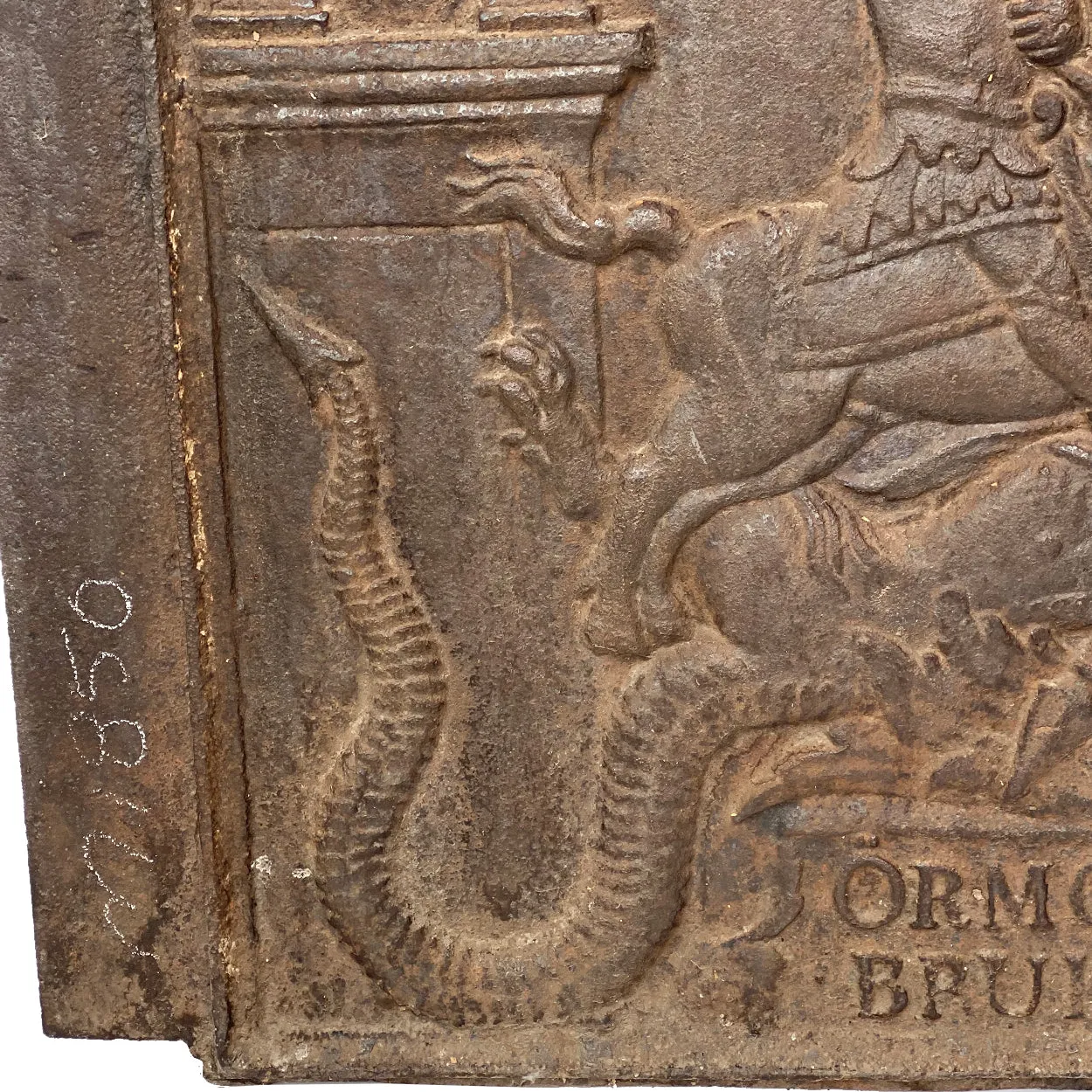 Swedish Ormo Bruk Cast Iron St. George and the Dragon Stove Plate