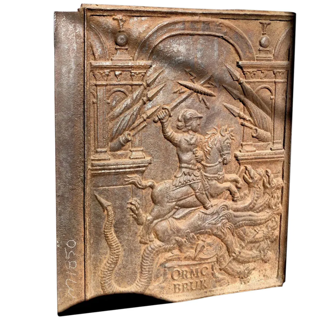 Swedish Ormo Bruk Cast Iron St. George and the Dragon Stove Plate
