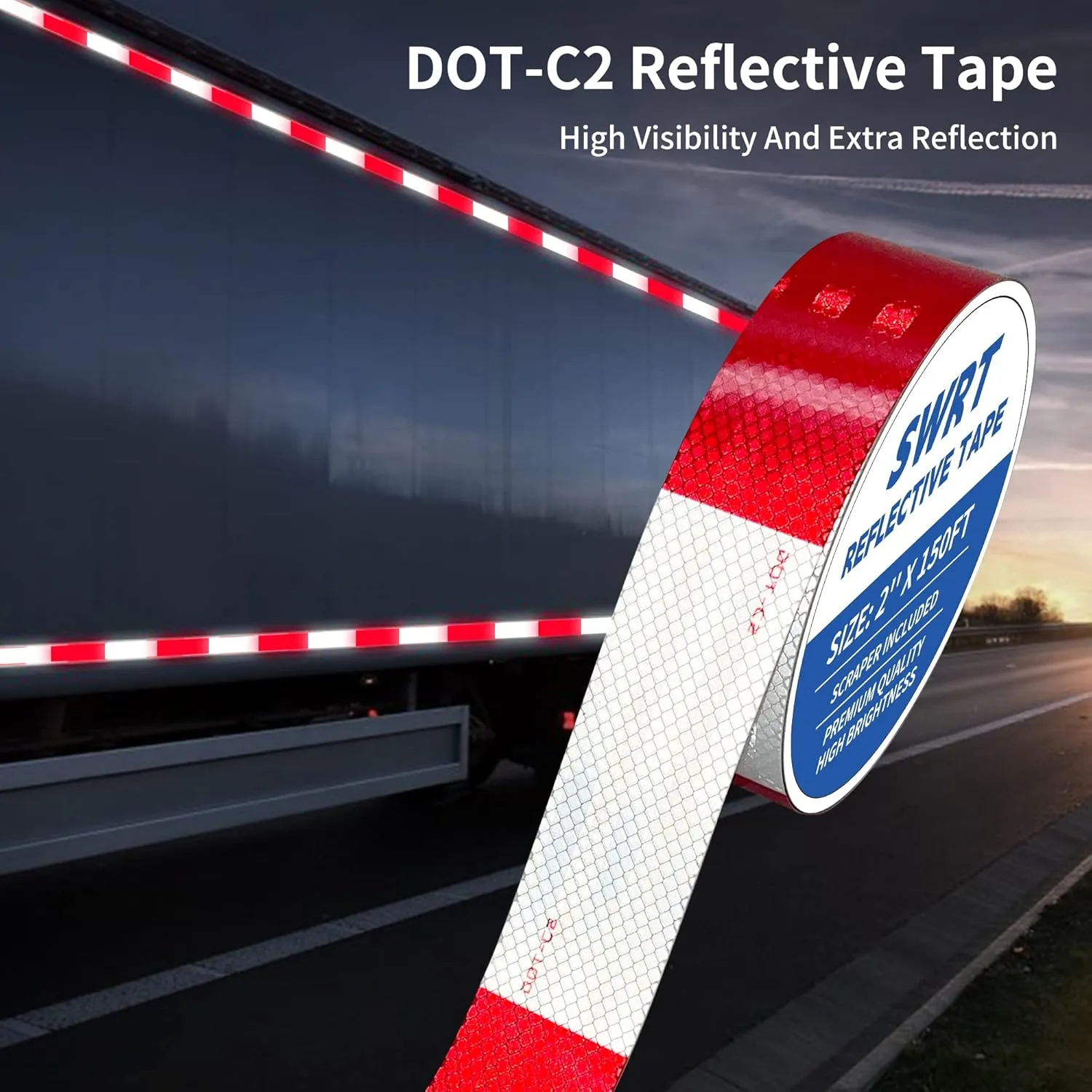 SWRT DOT-C2 Reflective Tape 2 Inch x 200 Feet Red White Reflective Tape Outdoor Waterproof Conspicuity Strong Adhesive Reflector Tape Warning Safety Reflective Tape for Vehicles Trailers Boats Signs