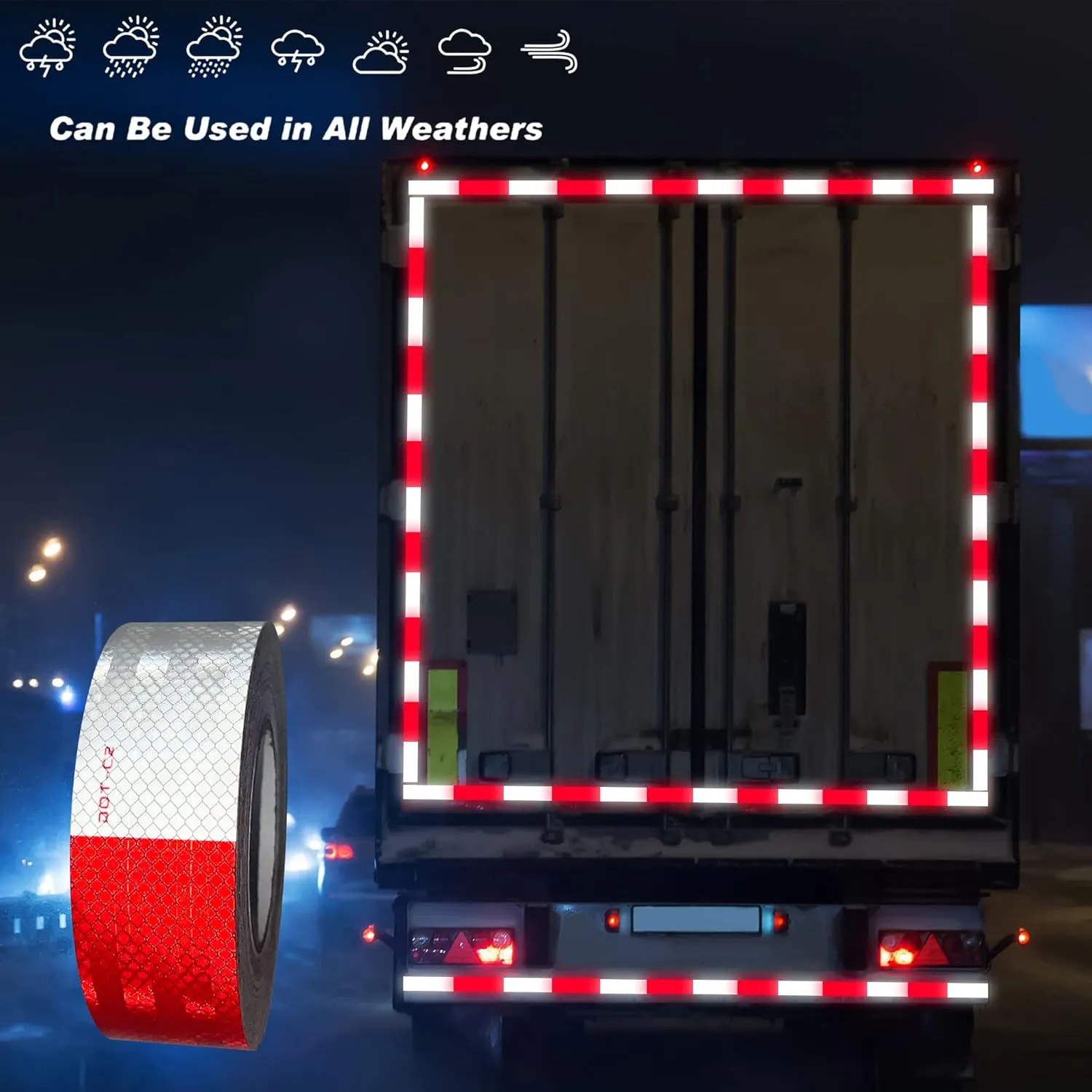SWRT DOT-C2 Reflective Tape 2 Inch x 200 Feet Red White Reflective Tape Outdoor Waterproof Conspicuity Strong Adhesive Reflector Tape Warning Safety Reflective Tape for Vehicles Trailers Boats Signs