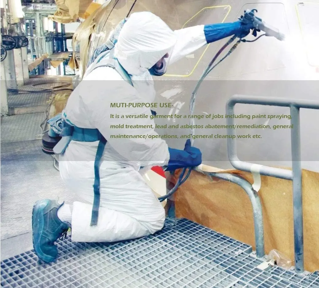 SYINE Pack of 5 Disposable Protective Coverall with Hood, Elastic Cuff for Spray Painting Cleaning Work,Breathable & Durable