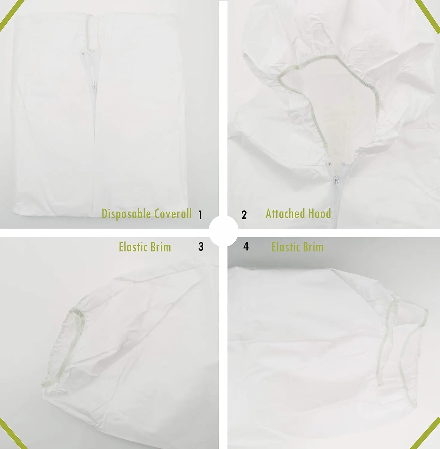 SYINE Pack of 5 Disposable Protective Coverall with Hood, Elastic Cuff for Spray Painting Cleaning Work,Breathable & Durable
