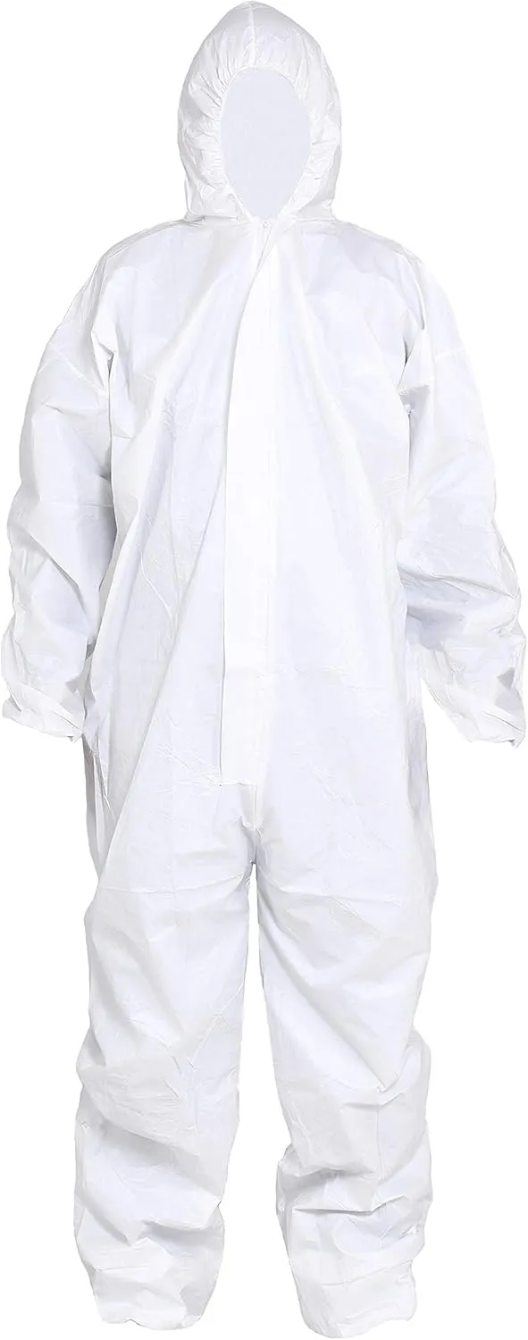 SYINE Pack of 5 Disposable Protective Coverall with Hood, Elastic Cuff for Spray Painting Cleaning Work,Breathable & Durable