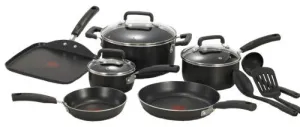 T-FAL C530SC SIGNATURE NONSTICK EXPERT THERMO-SPOT HEAT INDICATOR DISHWASHER SAFE COOKWARE SET, 12-PIECE, BLACK