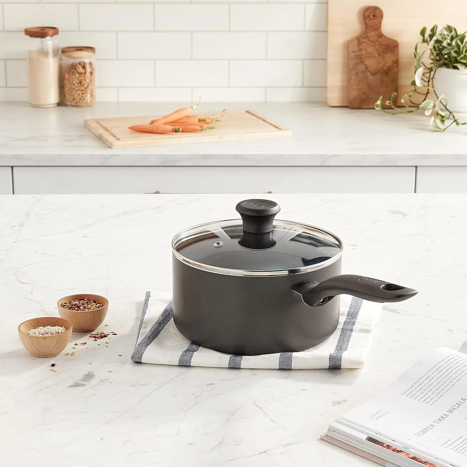 T-fal Initiatives Nonstick Sauce Pan 3 Quart Oven Safe 350F Cookware, Pots and Pans, Dishwasher Safe Black