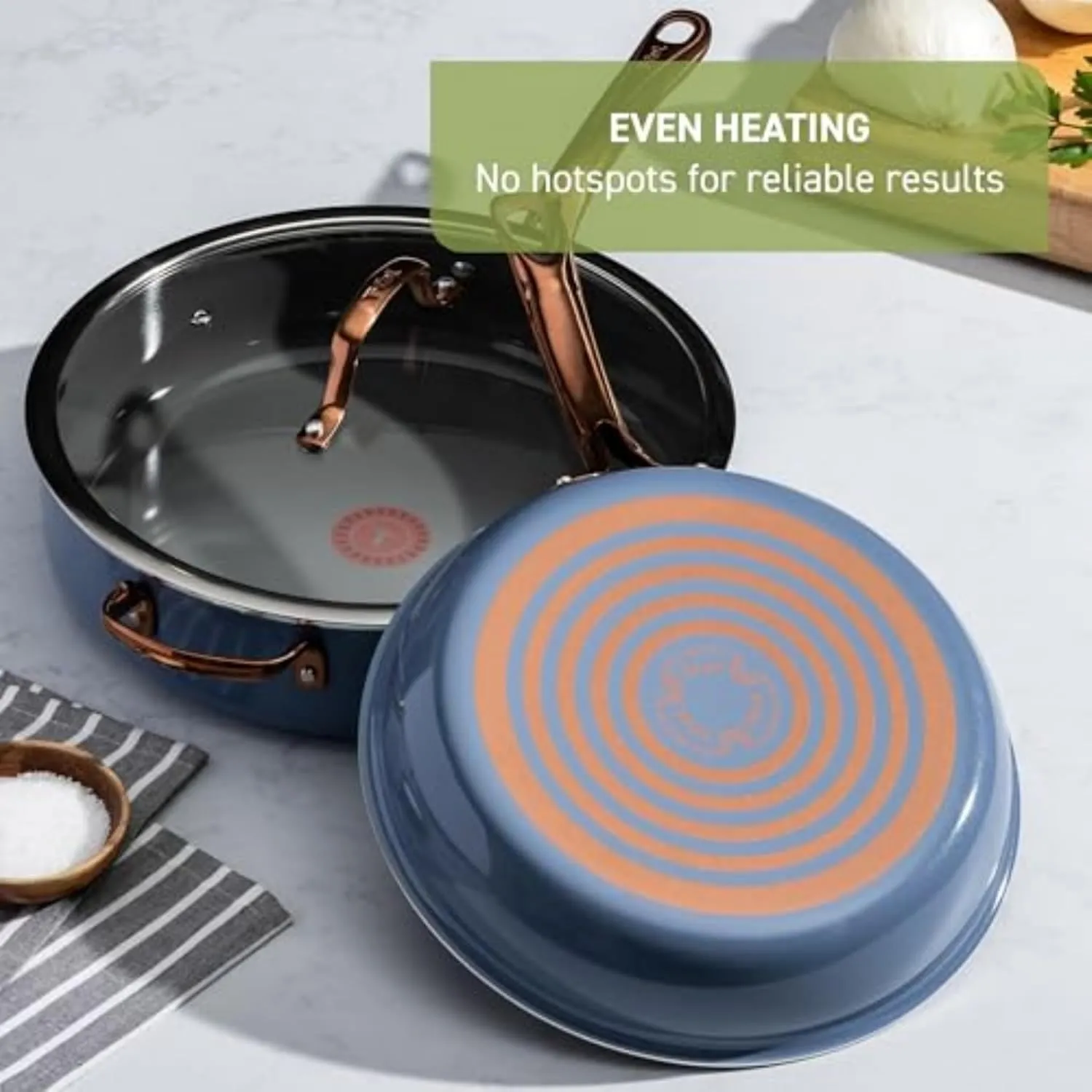 T-fal Preserve Ceramic, Ceramic Non Stick Cookware Set 13 Piece, Oven Broiler Safe 350F, Kitchen Cookware Set w/Frypans, Saucepans, Sautepan, Dutch Oven, Lids, Pan Protectors, Pots and Pans, Blue
