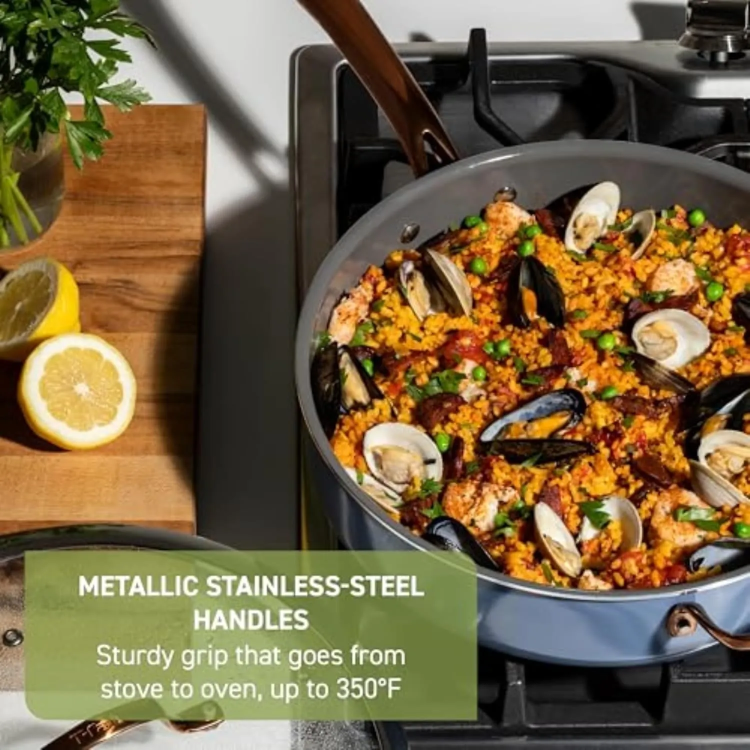 T-fal Preserve Ceramic, Ceramic Non Stick Cookware Set 13 Piece, Oven Broiler Safe 350F, Kitchen Cookware Set w/Frypans, Saucepans, Sautepan, Dutch Oven, Lids, Pan Protectors, Pots and Pans, Blue