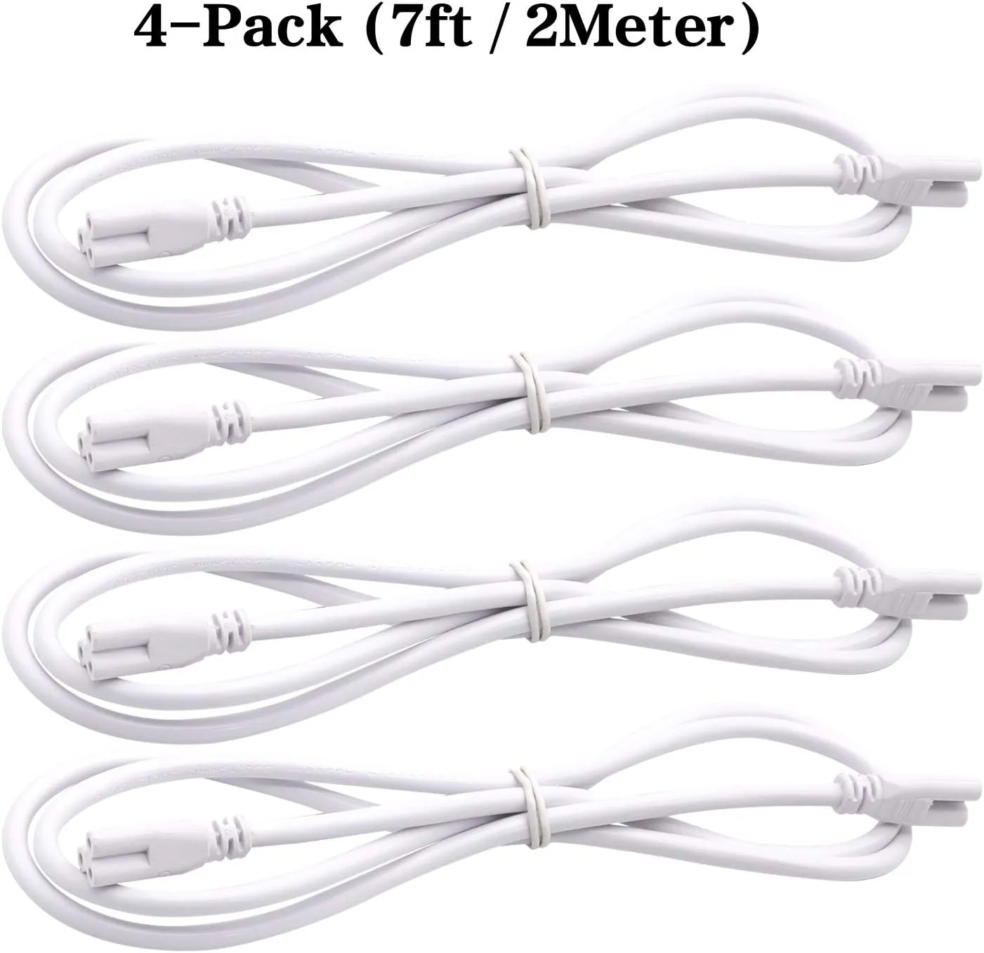 T5 T8 Extension Cords, 7ft 2 Meter Connector Cord, 3-Prong Extended Power Cable for Integrated LED Tube Light, Single LED Shop Garage Light Fixture (Pack of 4)
